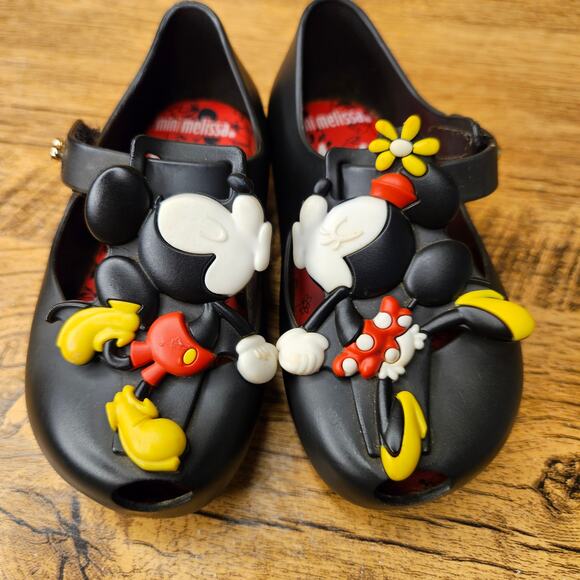 Mini Melissa Mickey Minnie Kissing Mary Jane Black Sandal shoes size 6 - Picture 5 of 11